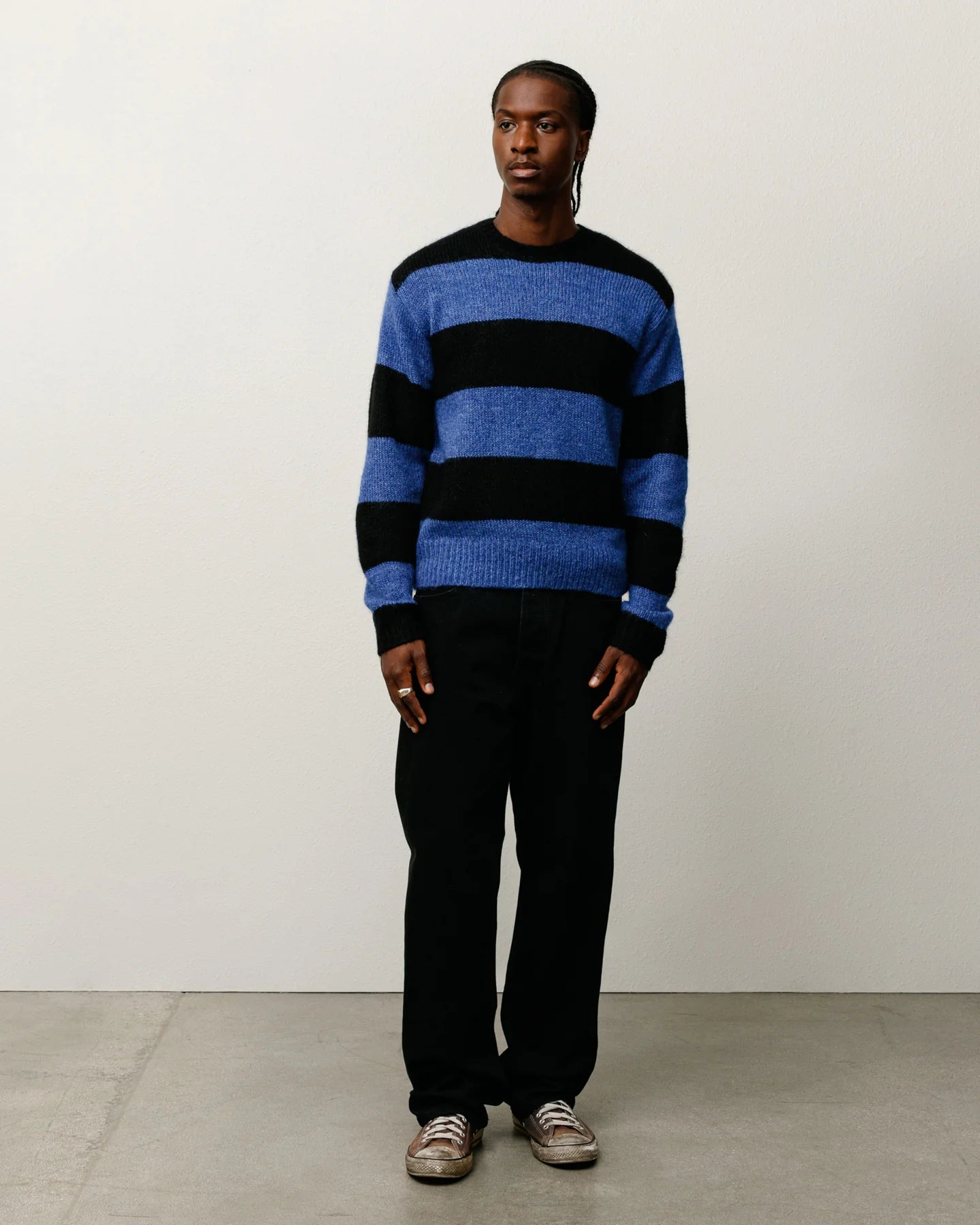 Big Stripe Crew Blue Sweatshirt | Stussy Sweatshirt