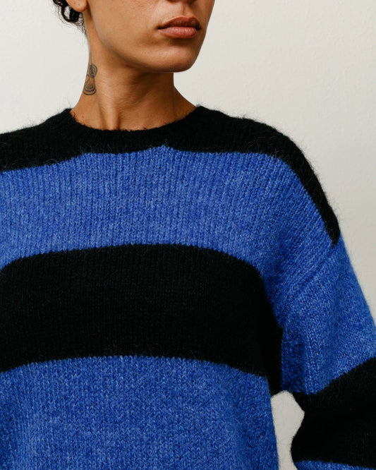 Big Stripe Crew Blue Sweatshirt | Stussy Sweatshirt
