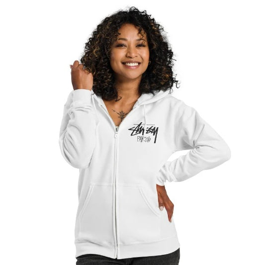 Stussy Paris Zip Up White Hoodie | Stussy Hoodie