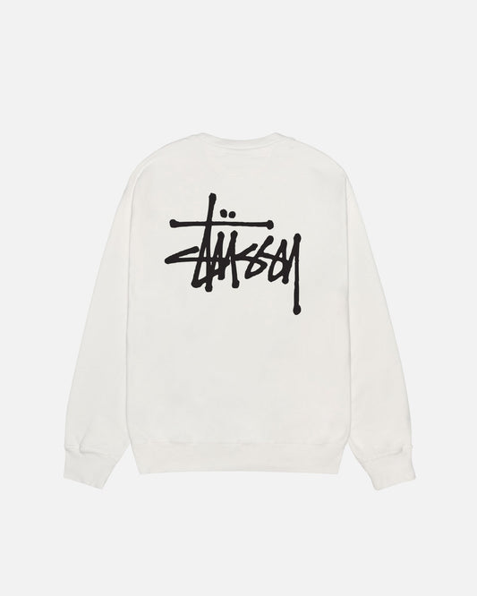 Basic Stussy Crew Pigment Dyed White Sweatshirt