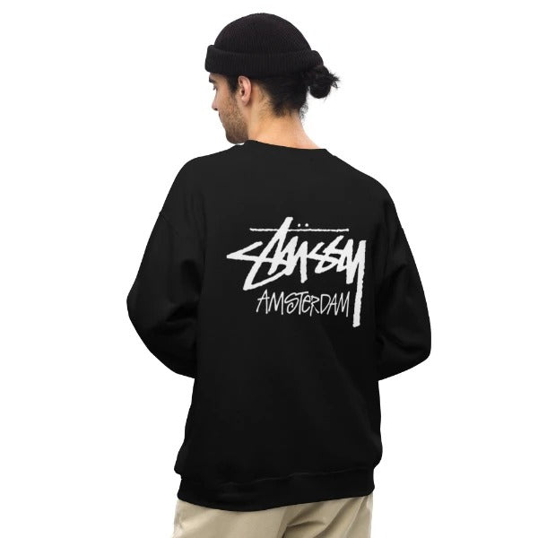 Stussy Amsterdam Crewneck Black Sweatshirt | Stussy Sweatshirt