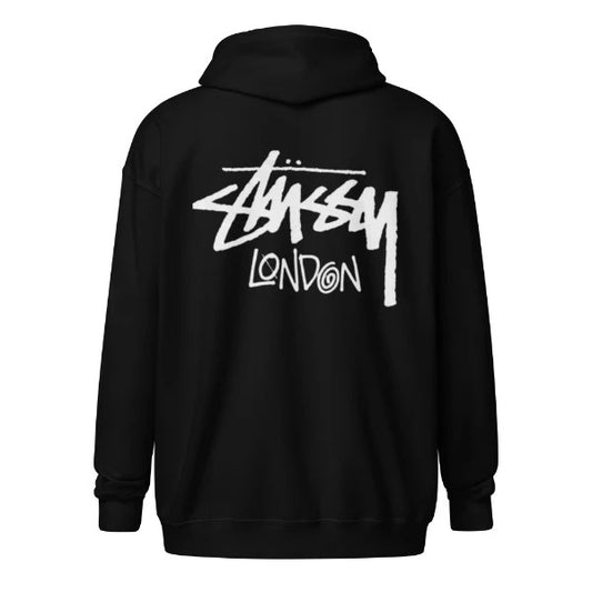Stussy London Zip Up Black Hoodie | Stussy Hoodie